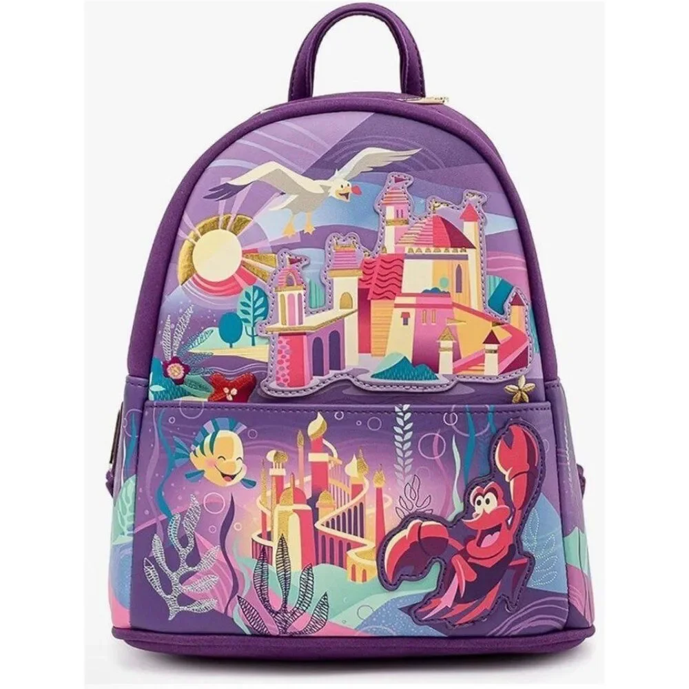 Loungefly Disney Little Mermaid Ariel Castle Backpack Sebastian Flounder Scuttle